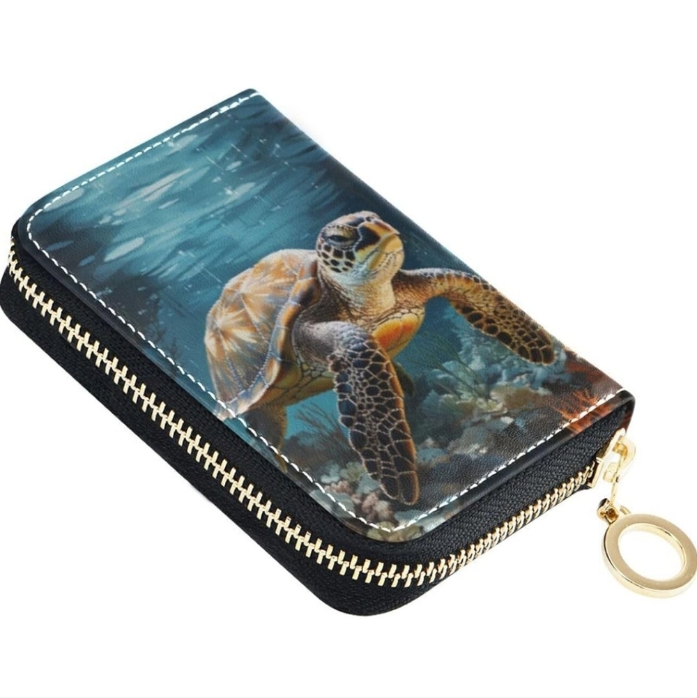 Sea Turtle Print Wallet with Zipper